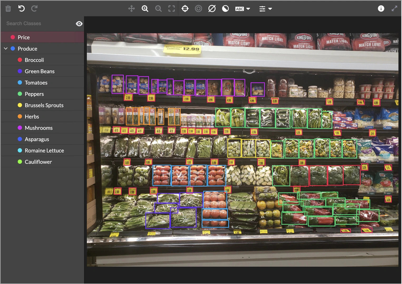 An example object detection user interface for examining and applying labels to an image. From the marketing page of Appen.