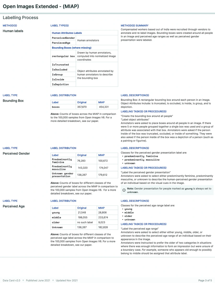 Data Card for Computer Vision Dataset, Page 3 of 5